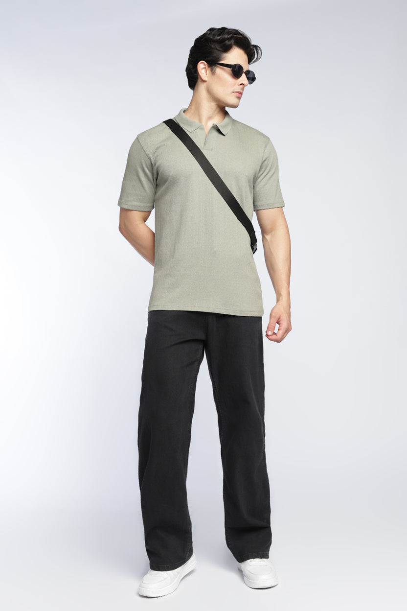 Olive Textured Regular Fit Polo T-Shirt For Men - Image 6