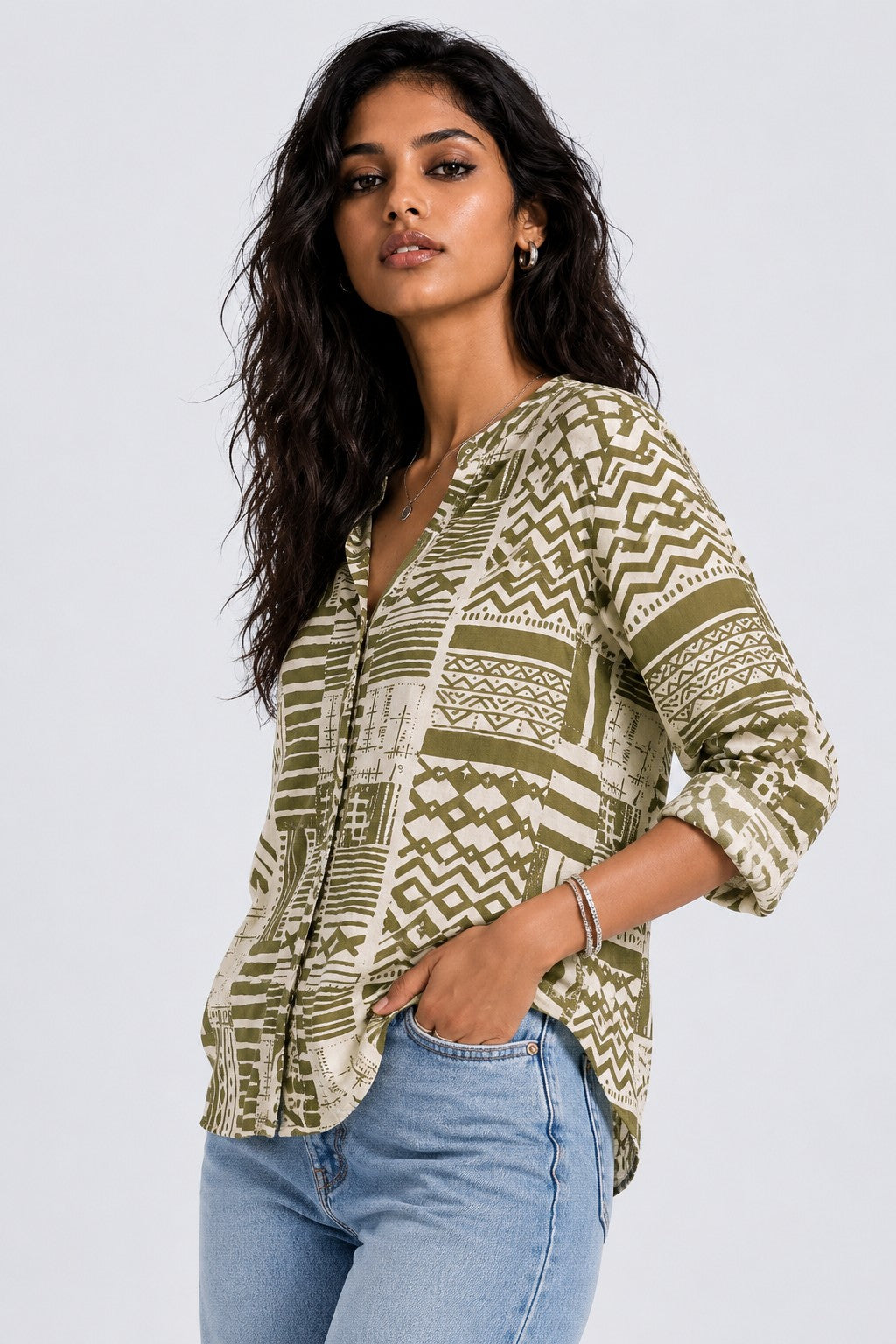 Womens Regular Fit Olive Tribal Tunic - Image 4