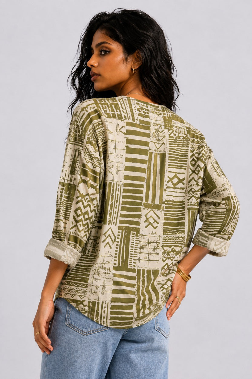 Womens Regular Fit Olive Tribal Tunic - Image 5