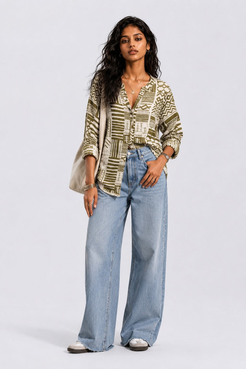 Womens Regular Fit Olive Tribal Tunic - Image 6
