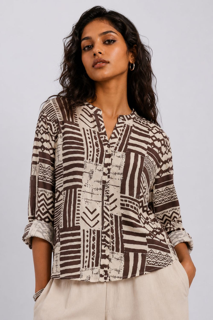 Womens Regular Fit Beige Tribal Tunic - Image 2