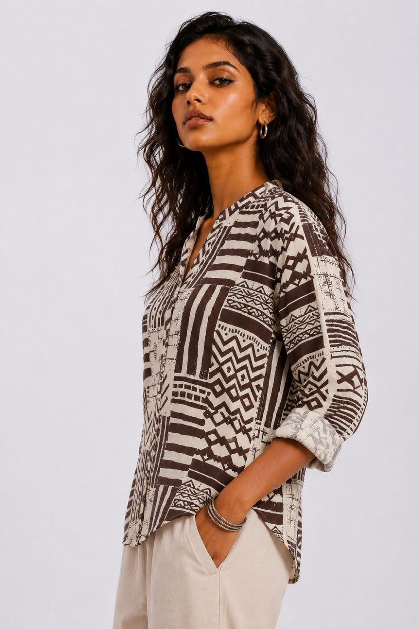 Womens Regular Fit Beige Tribal Tunic - Image 4