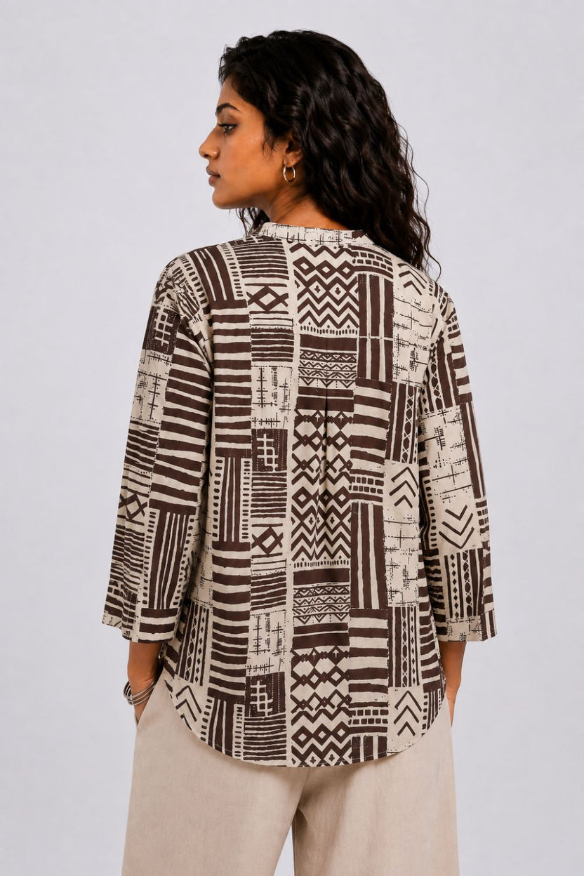 Womens Regular Fit Beige Tribal Tunic - Image 5
