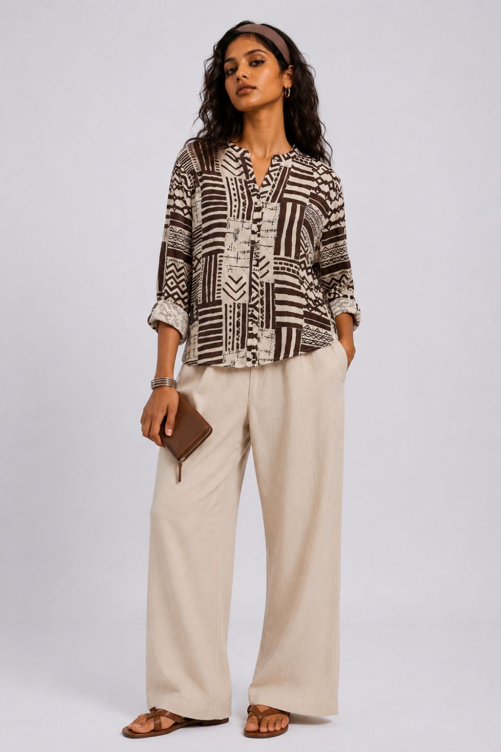 Womens Regular Fit Beige Tribal Tunic - Image 6