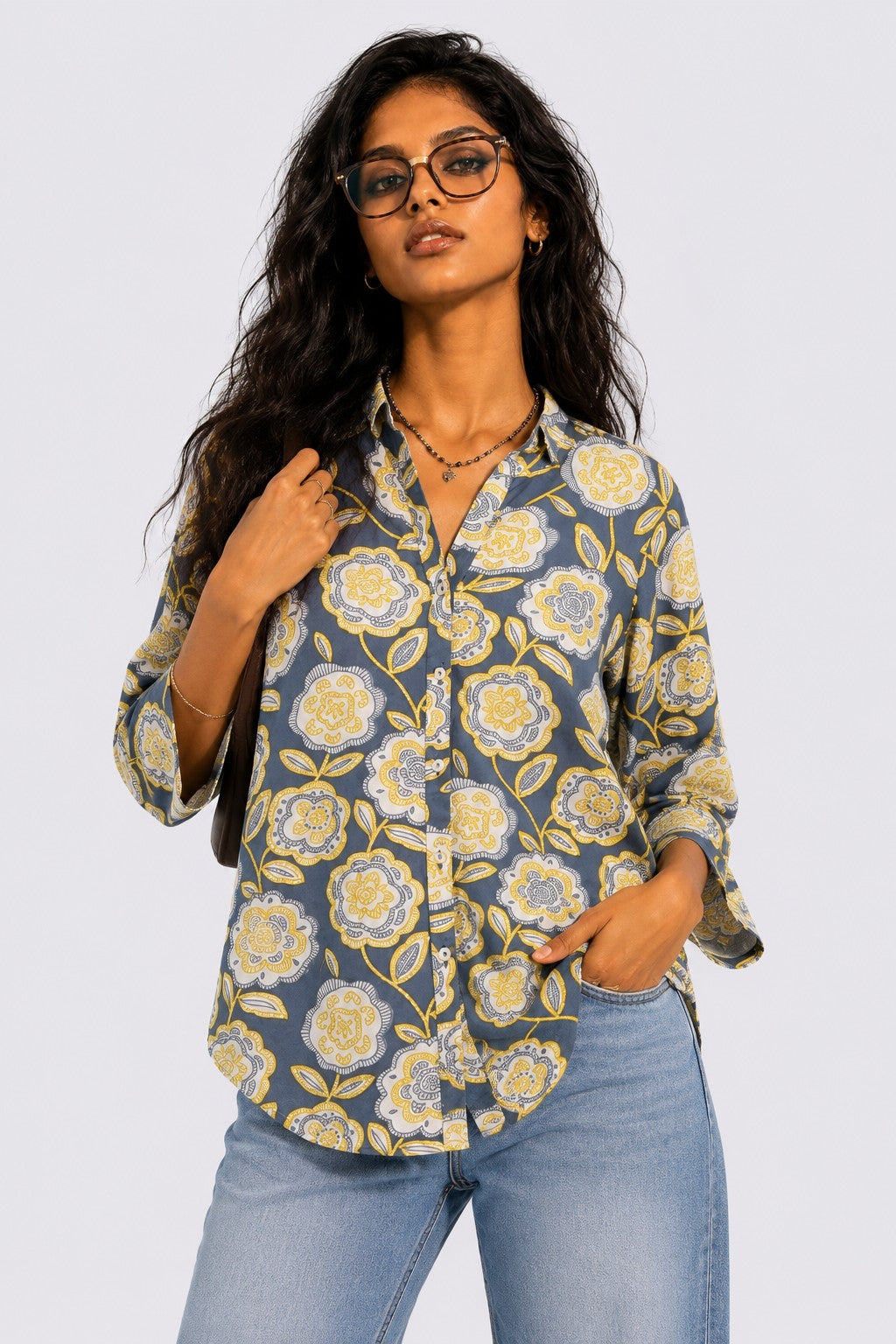 Womens Regular Fit Blue Botanical Tunic - Image 1