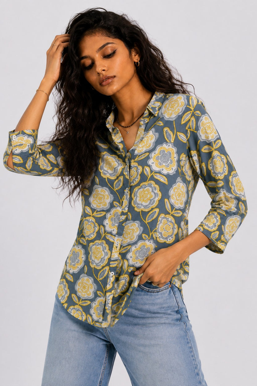 Womens Regular Fit Blue Botanical Tunic - Image 2