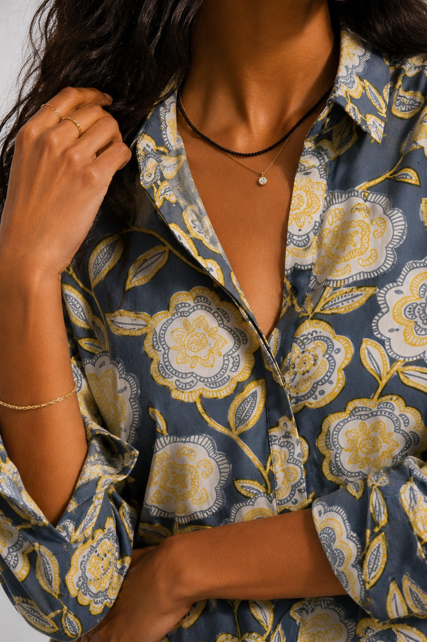 Womens Regular Fit Blue Botanical Tunic - Image 3