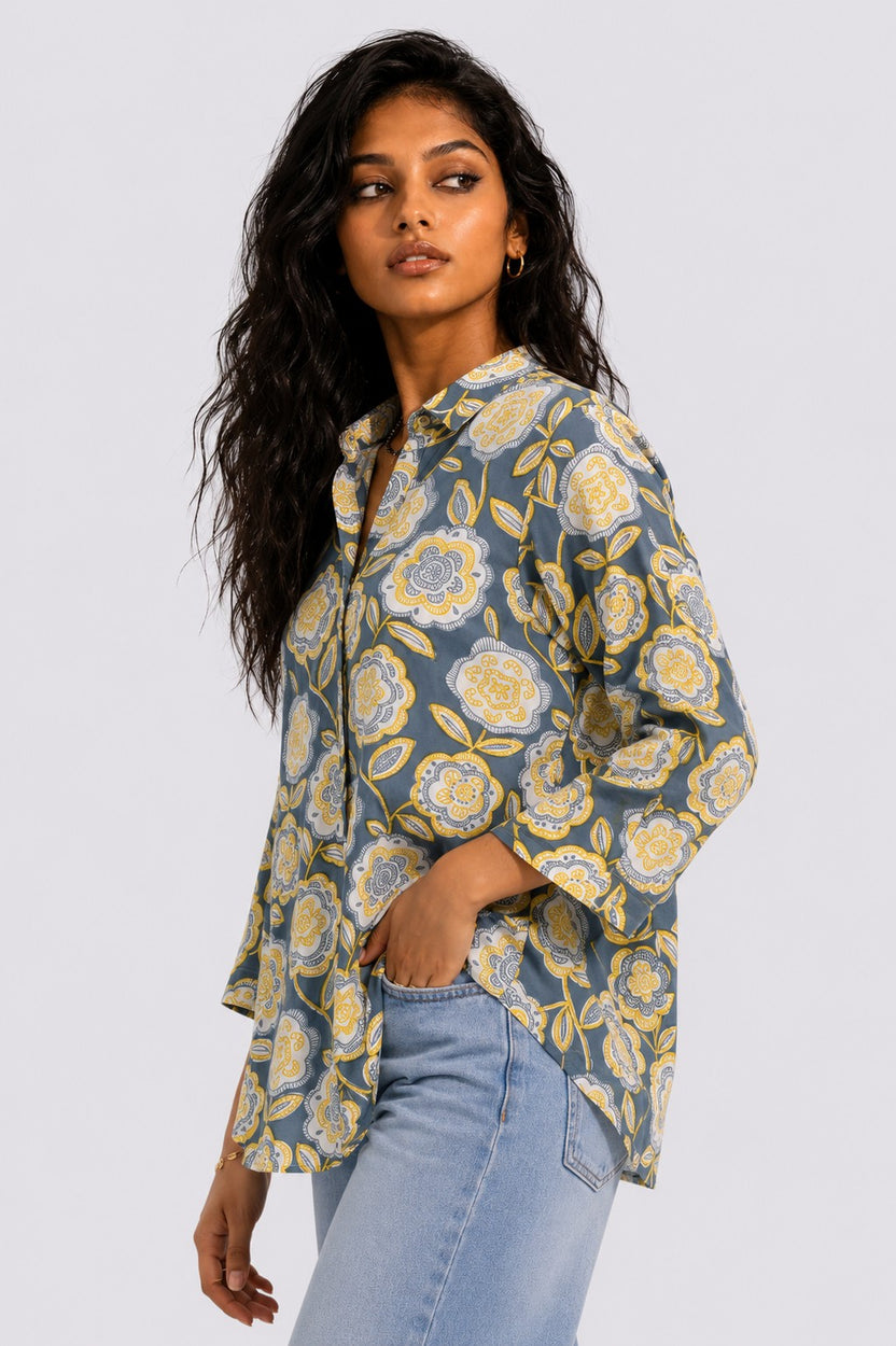 Womens Regular Fit Blue Botanical Tunic - Image 4