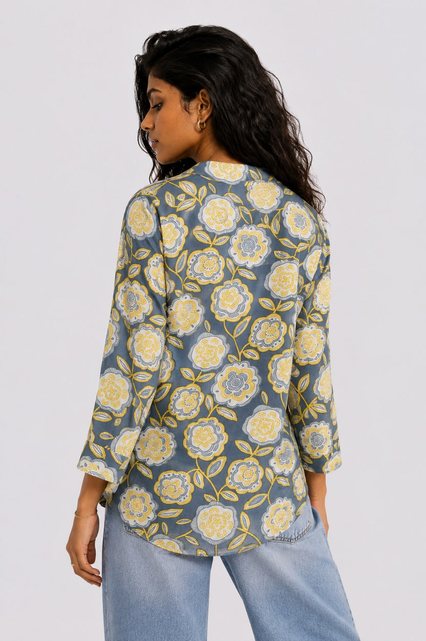 Womens Regular Fit Blue Botanical Tunic - Image 5