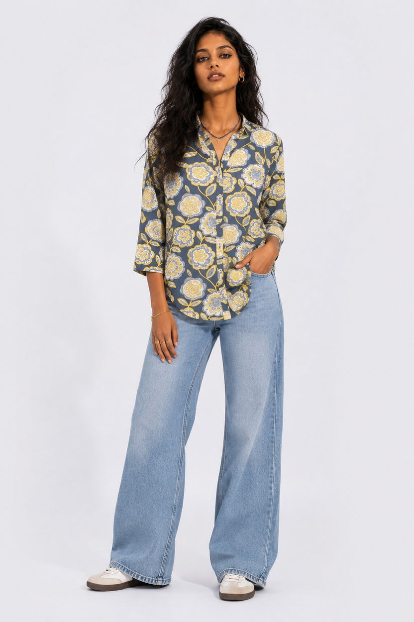 Womens Regular Fit Blue Botanical Tunic - Image 6