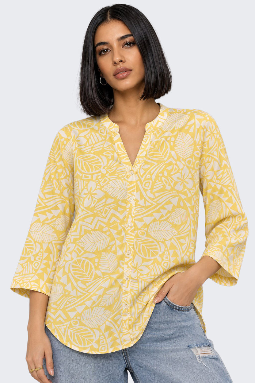 Womens Regular Fit Yellow Botanical Tunic - Image 2
