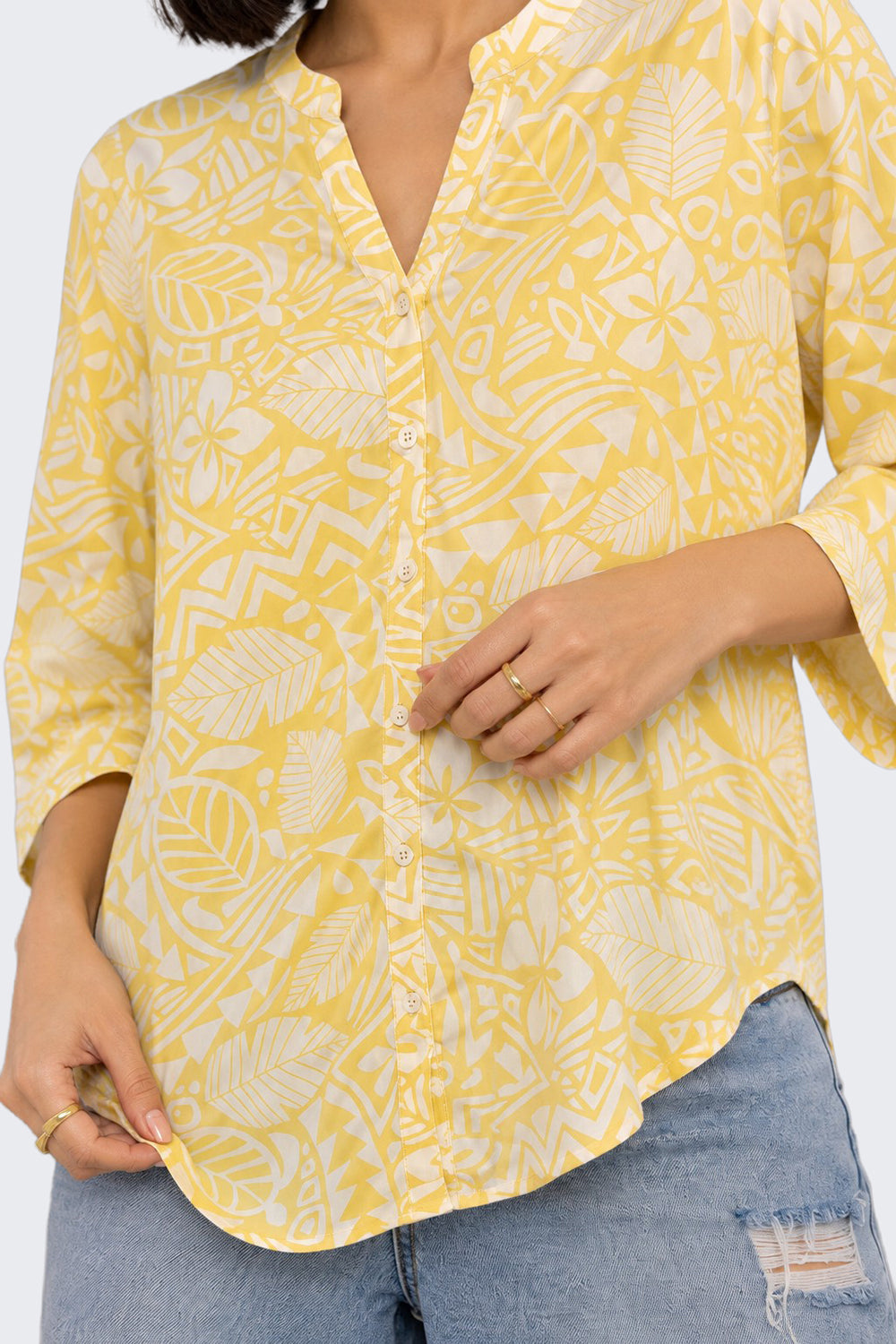 Womens Regular Fit Yellow Botanical Tunic - Image 3