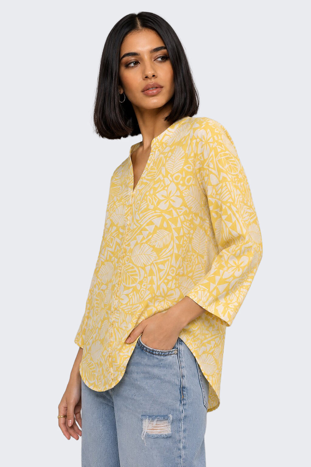 Womens Regular Fit Yellow Botanical Tunic - Image 4