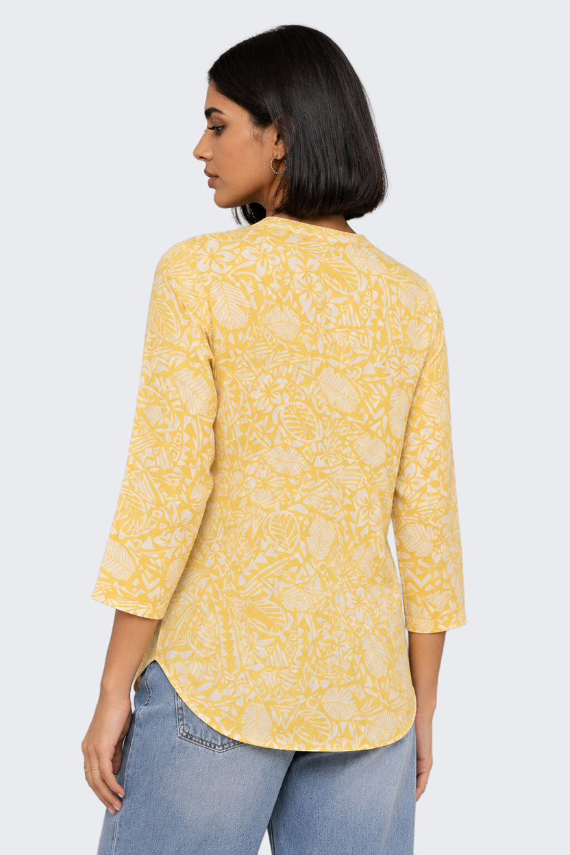 Womens Regular Fit Yellow Botanical Tunic - Image 5