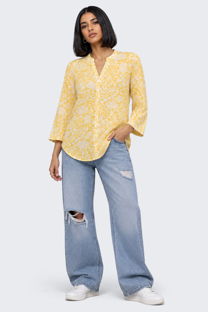 Womens Regular Fit Yellow Botanical Tunic - Image 6