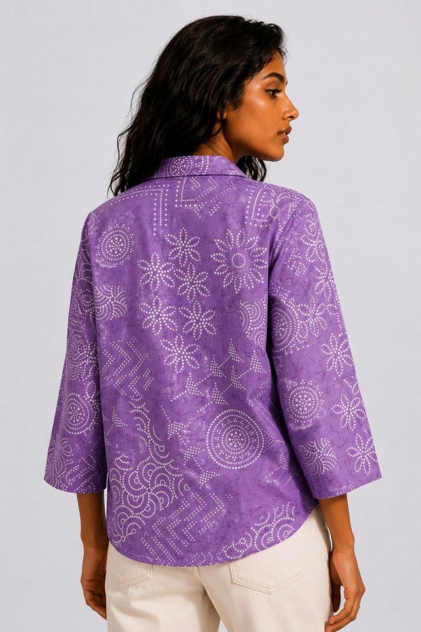 Womens Regular Fit Lilac Bandhani Print Shirt - Image 5