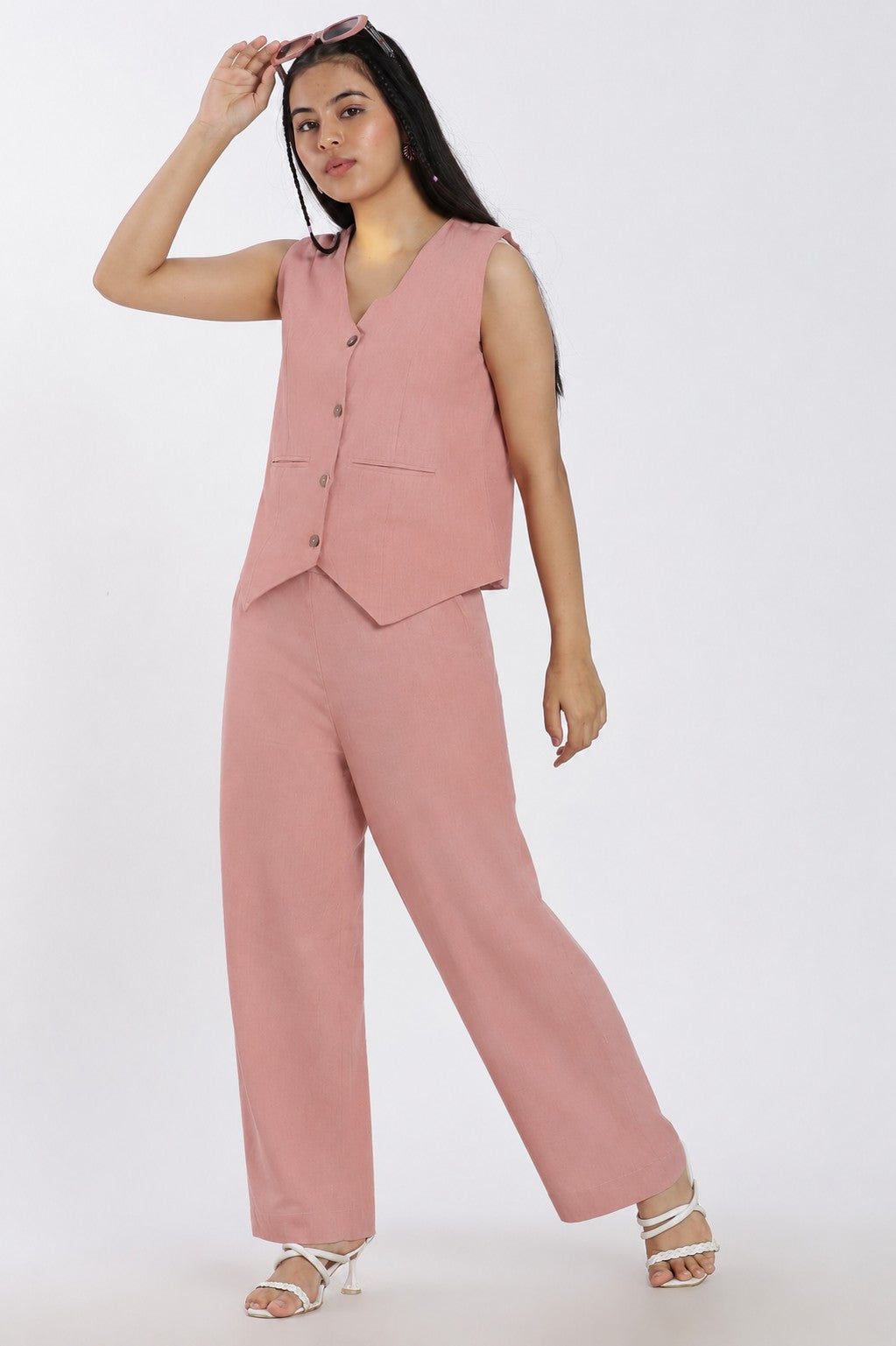 Womens Slim Fit Pink Solid Co-ord Set - Image 1