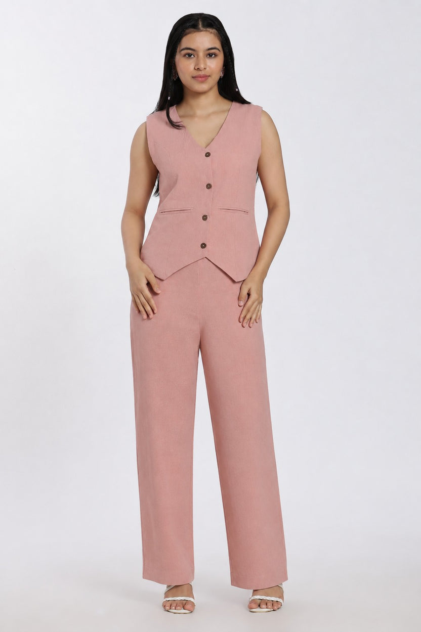 Womens Slim Fit Pink Solid Co-ord Set - Image 2