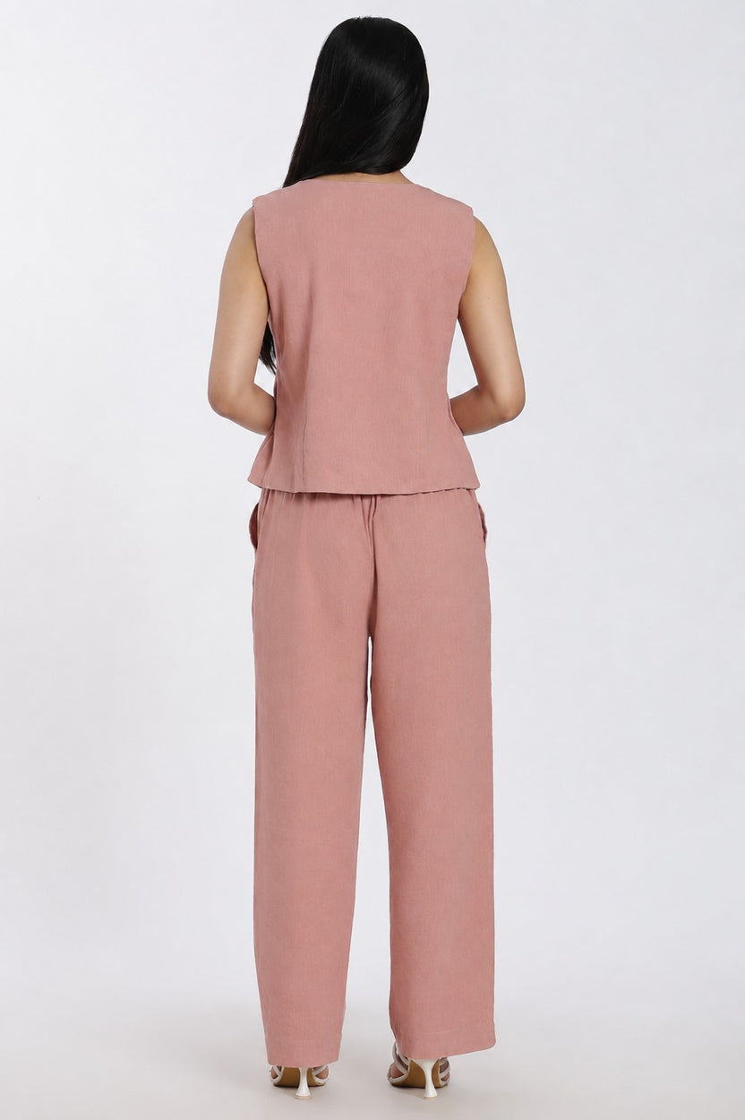 Womens Slim Fit Pink Solid Co-ord Set - Image 4