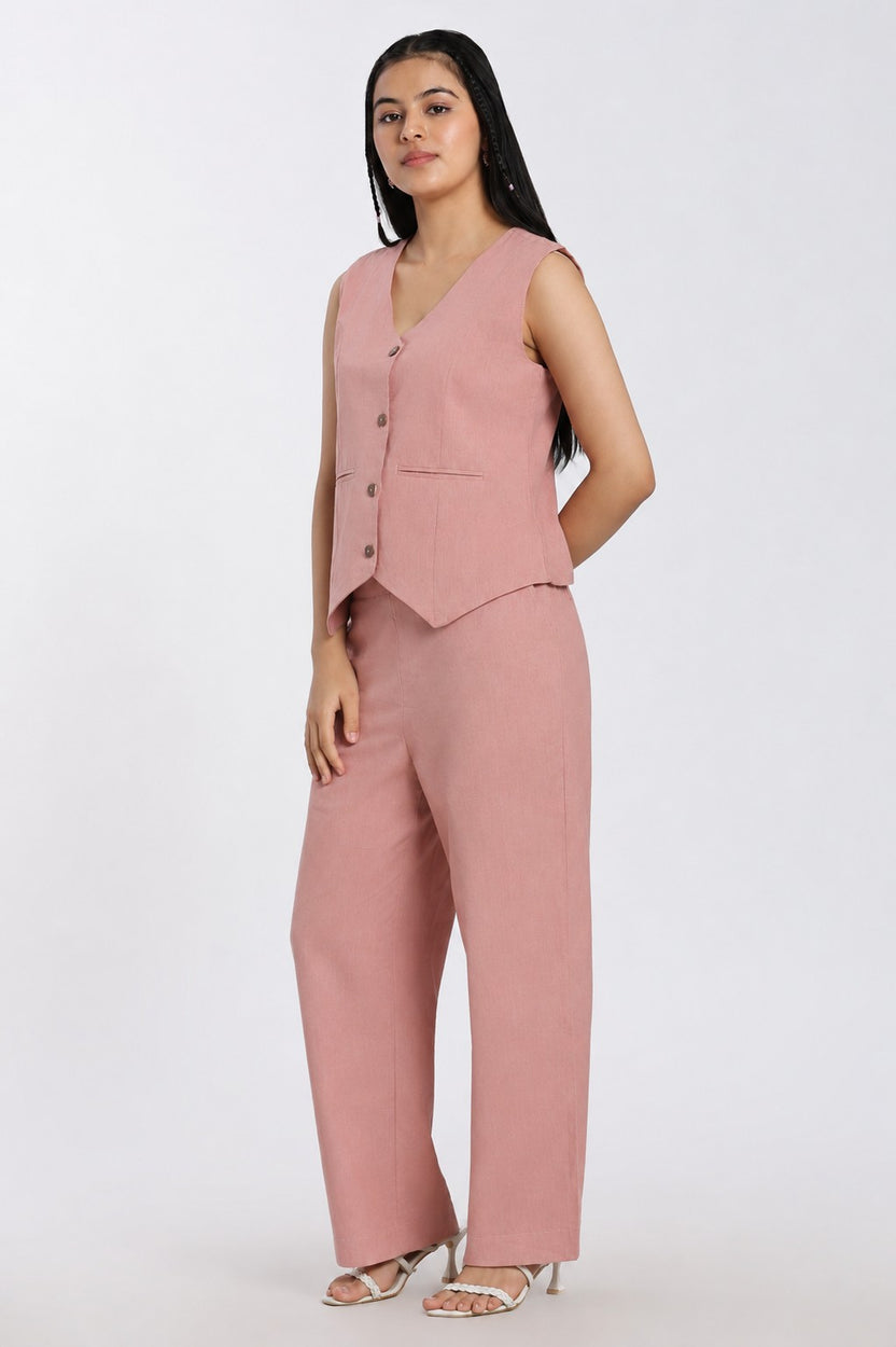 Womens Slim Fit Pink Solid Co-ord Set - Image 6