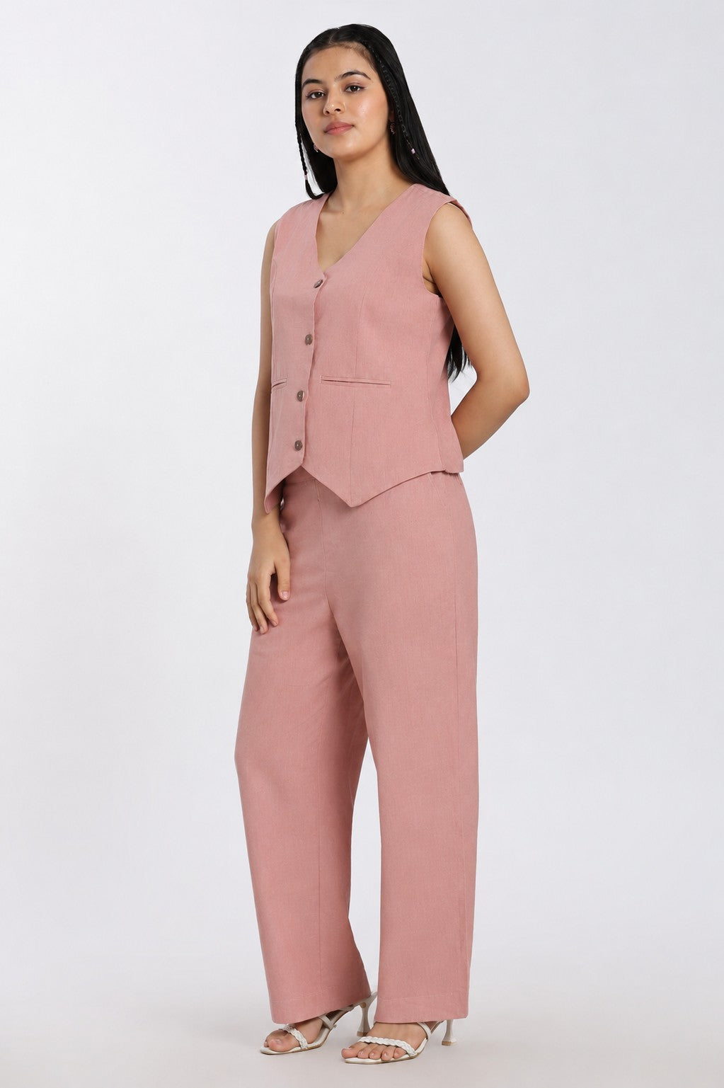 Womens Slim Fit Pink Solid Co-ord Set - Image 6