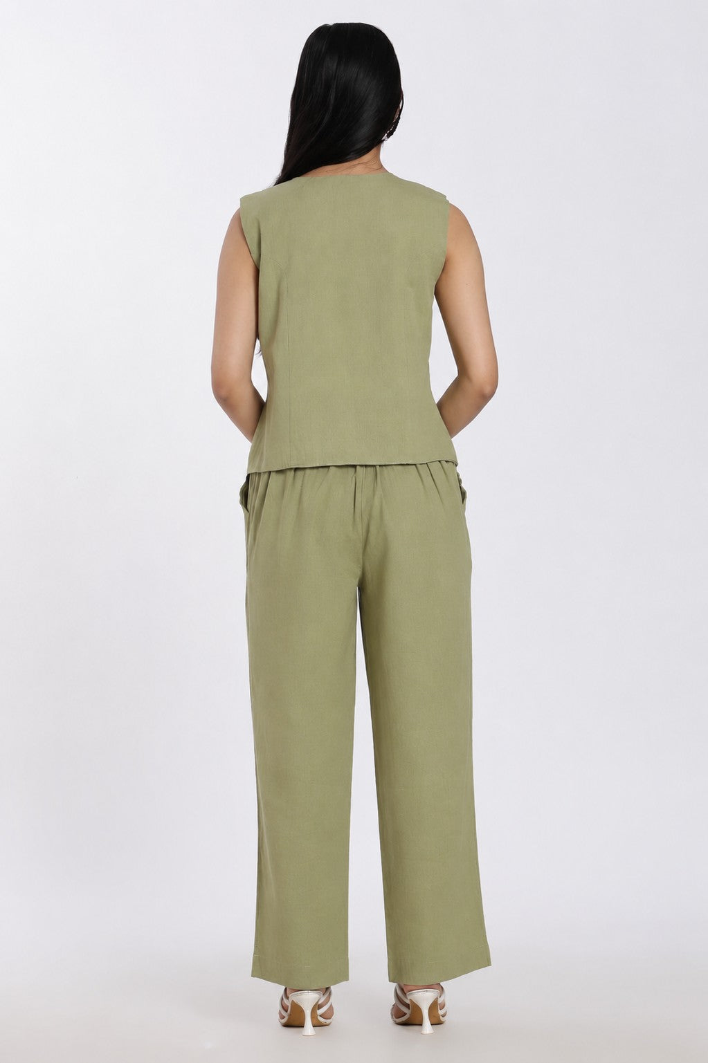 Womens Slim Fit Green Solid Co-ord Set - Image 4