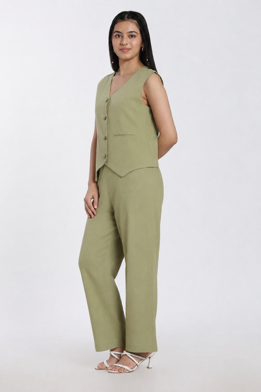 Womens Slim Fit Green Solid Co-ord Set - Image 6