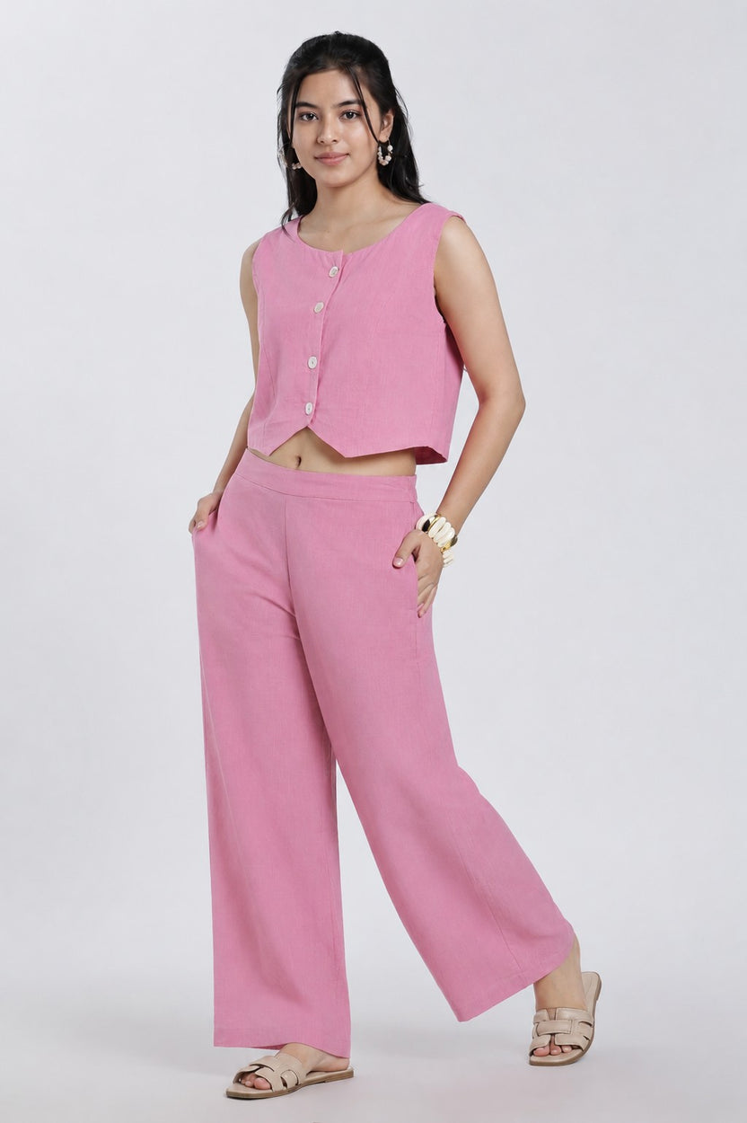 Womens Regular Fit Pink Solid Co-ord Set - Image 1