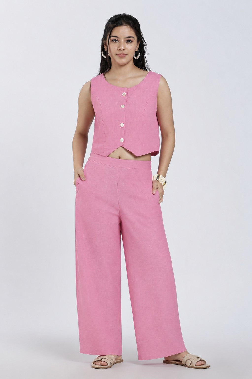 Womens Regular Fit Pink Solid Co-ord Set - Image 2