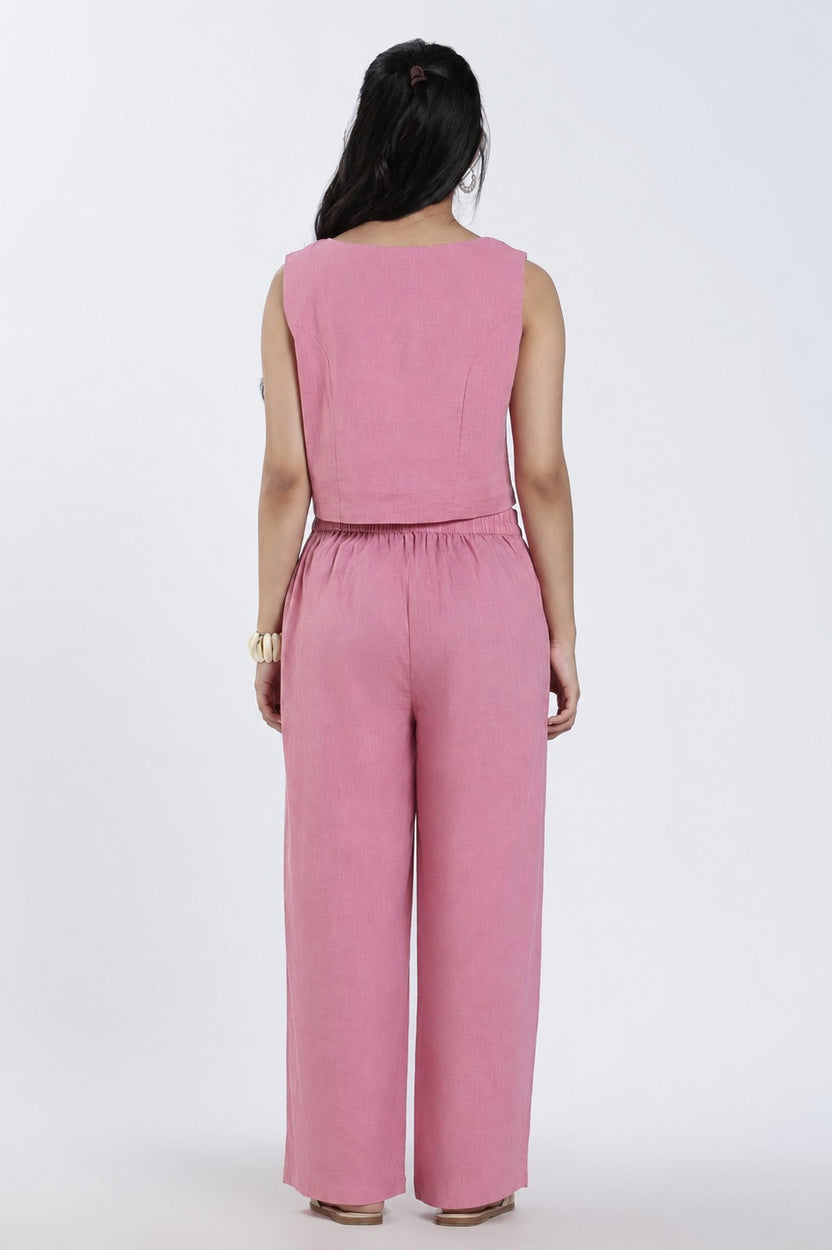 Womens Regular Fit Pink Solid Co-ord Set - Image 4