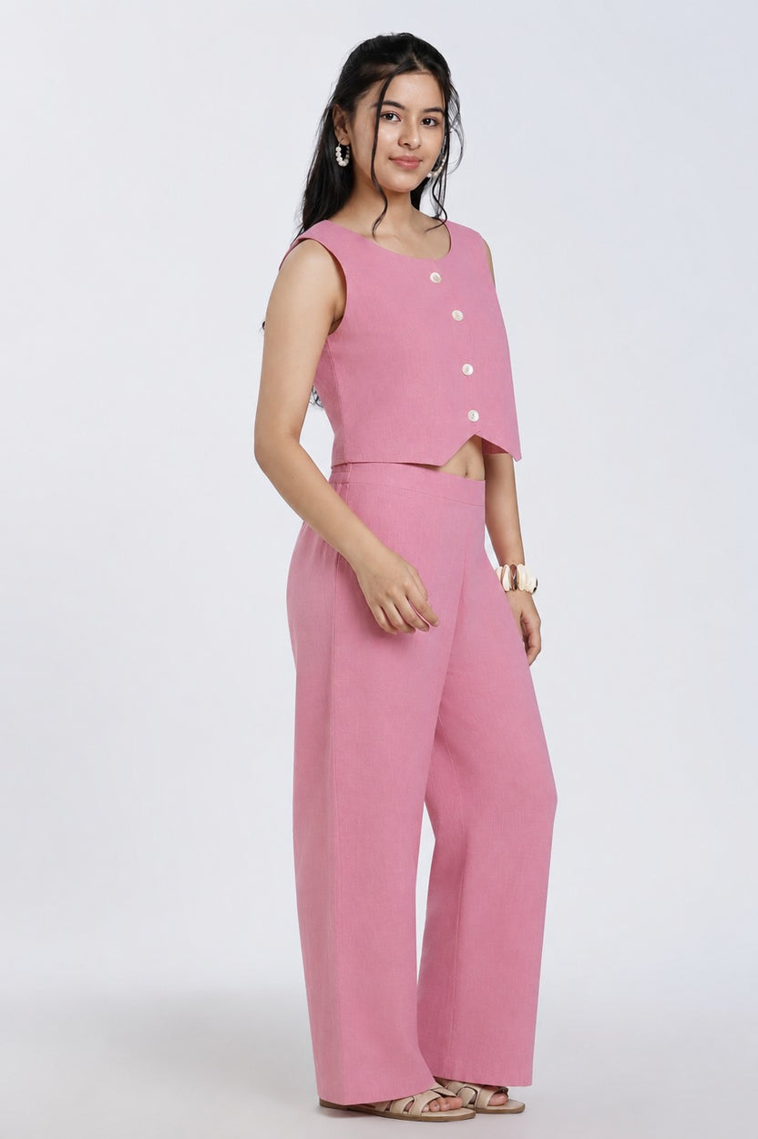Womens Regular Fit Pink Solid Co-ord Set - Image 6