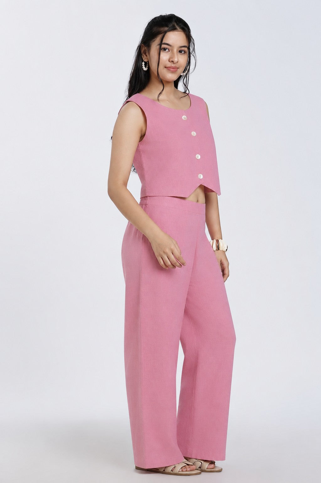 Womens Regular Fit Pink Solid Co-ord Set - Image 6