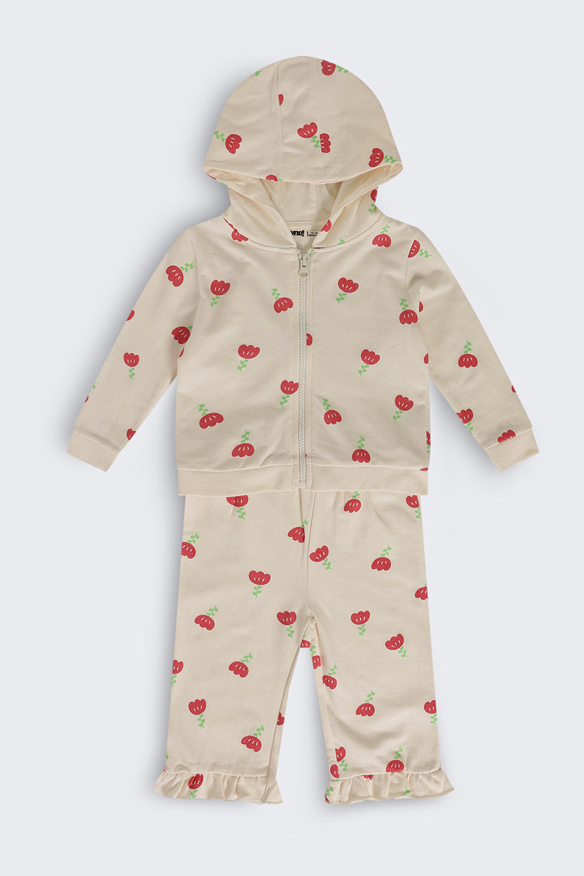 Infant Girls Regular Fit Beige Floral Co-ord Set - Image 2