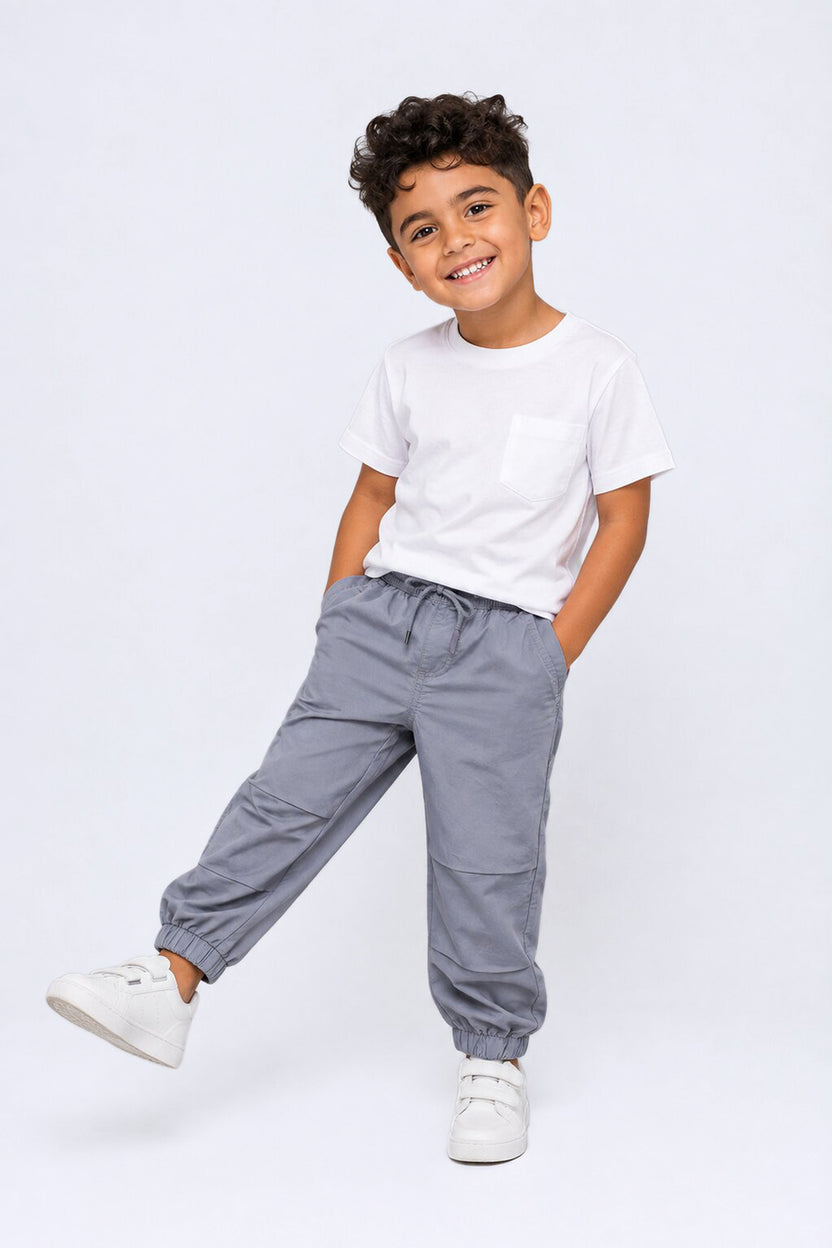 Boys Jogger Fit Grey Solid Jogger - Image 1