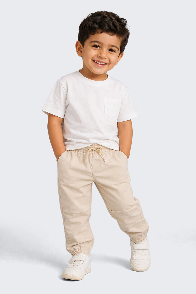 Boys Jogger Fit Beige Solid Jogger - Image 1