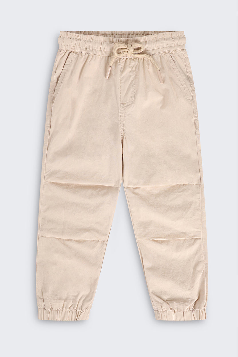 Boys Jogger Fit Beige Solid Jogger - Image 2