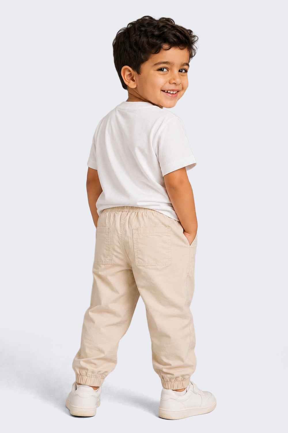 Boys Jogger Fit Beige Solid Jogger - Image 3