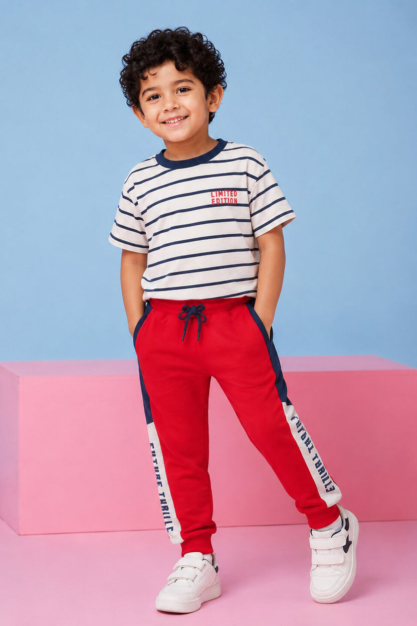 Boys Red Colourblocked Jogger - Image 1