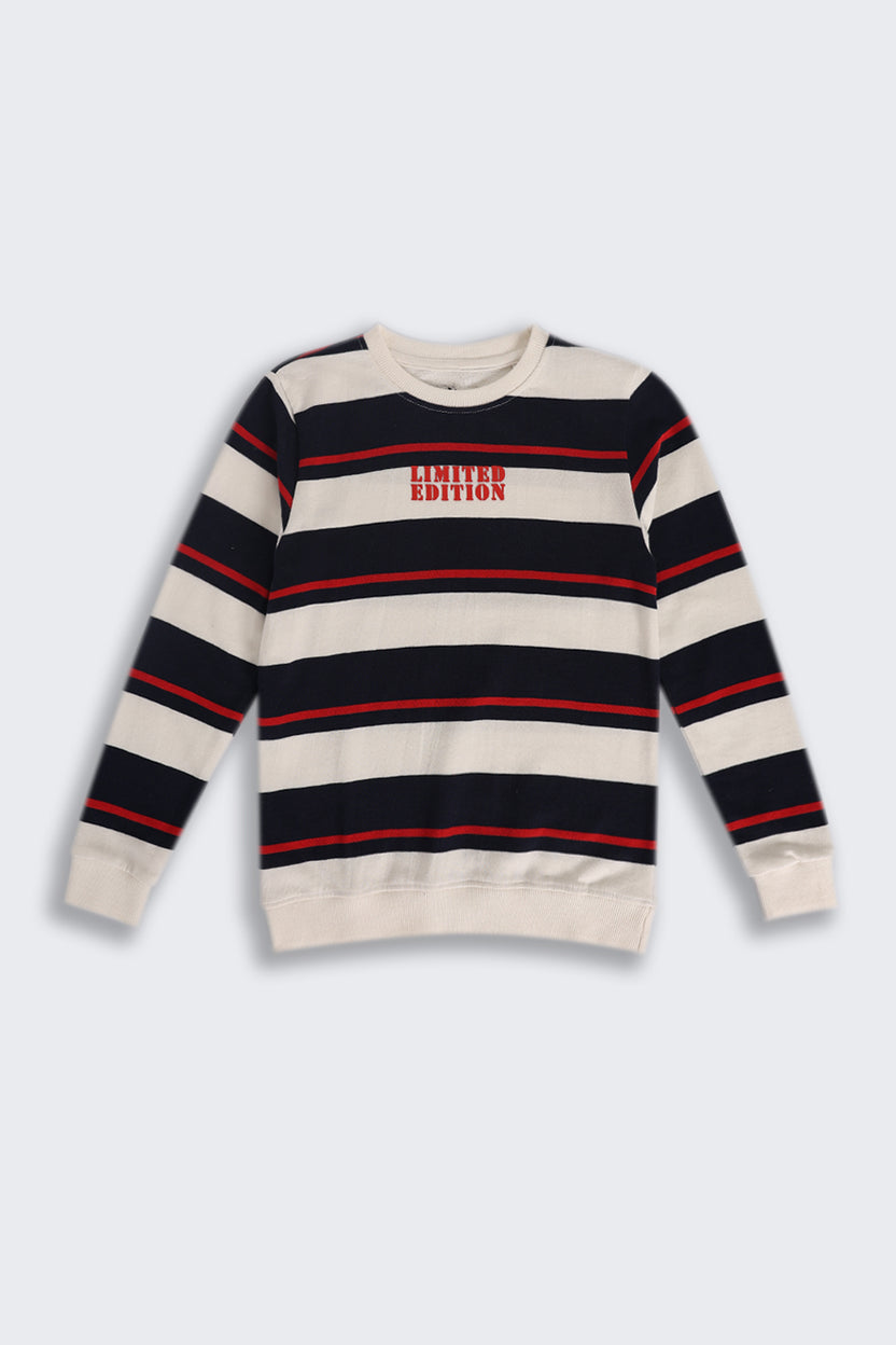 Boys Regular Fit Cream Striped Sweatshirt - Image 2