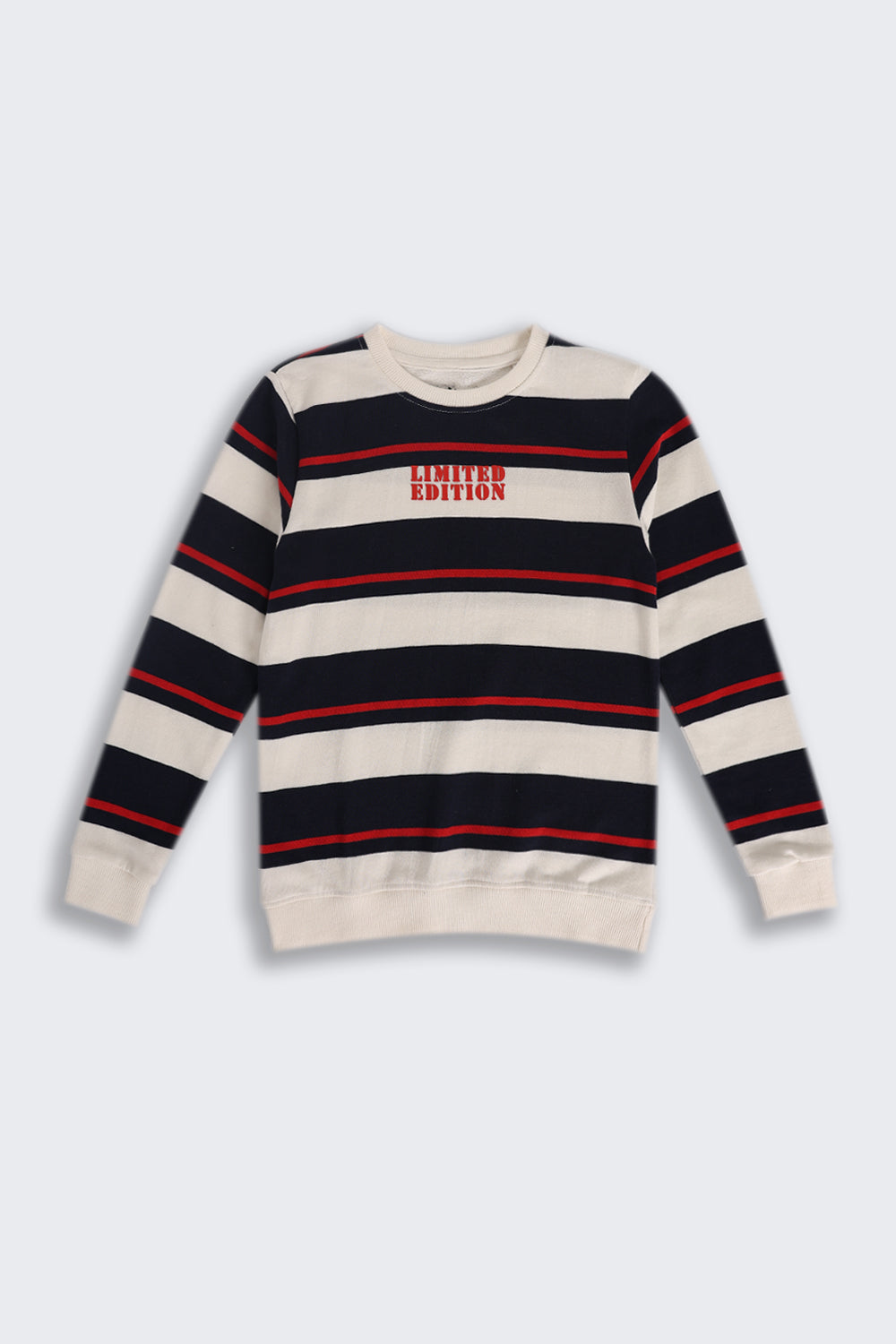 Boys Regular Fit Cream Striped Sweatshirt - Image 2