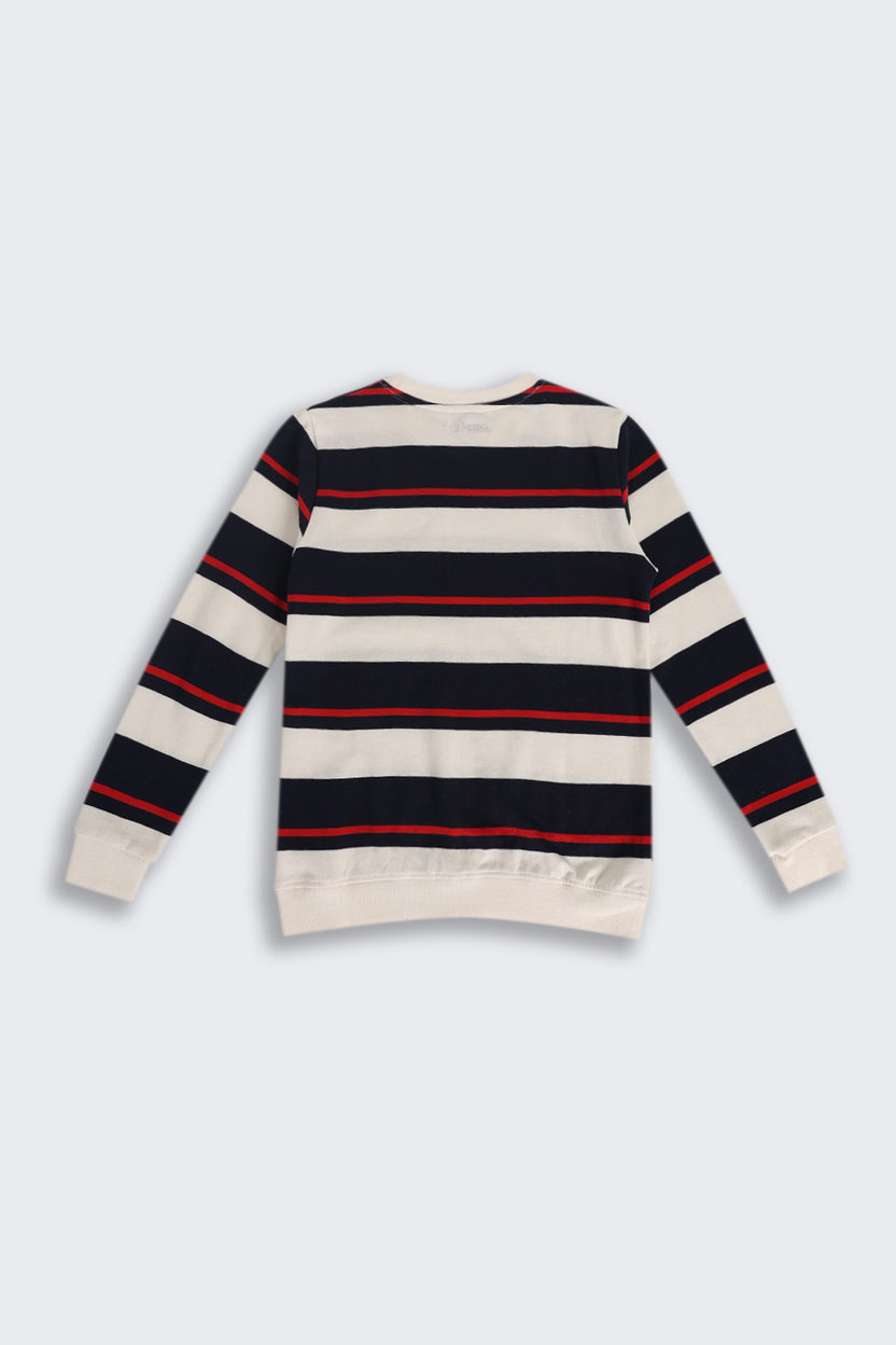 Boys Regular Fit Cream Striped Sweatshirt - Image 3