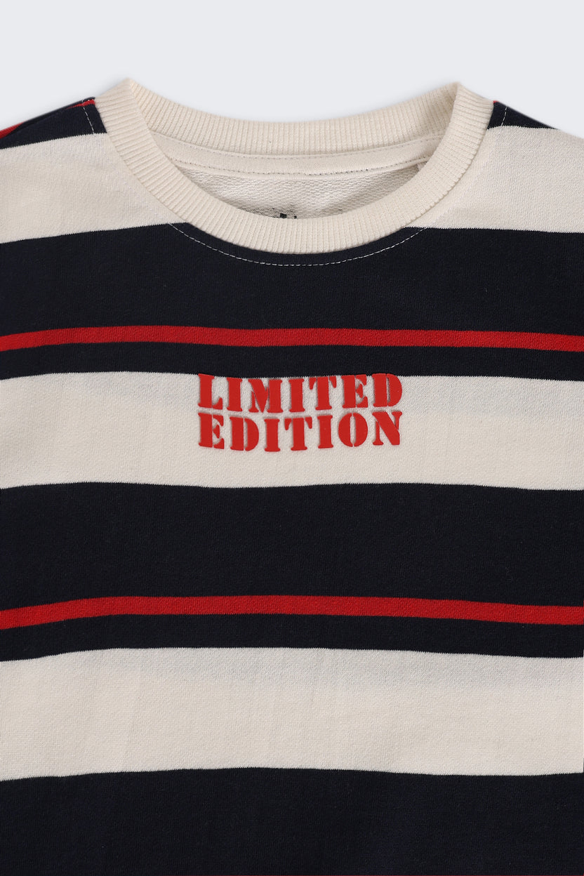 Boys Regular Fit Cream Striped Sweatshirt - Image 4