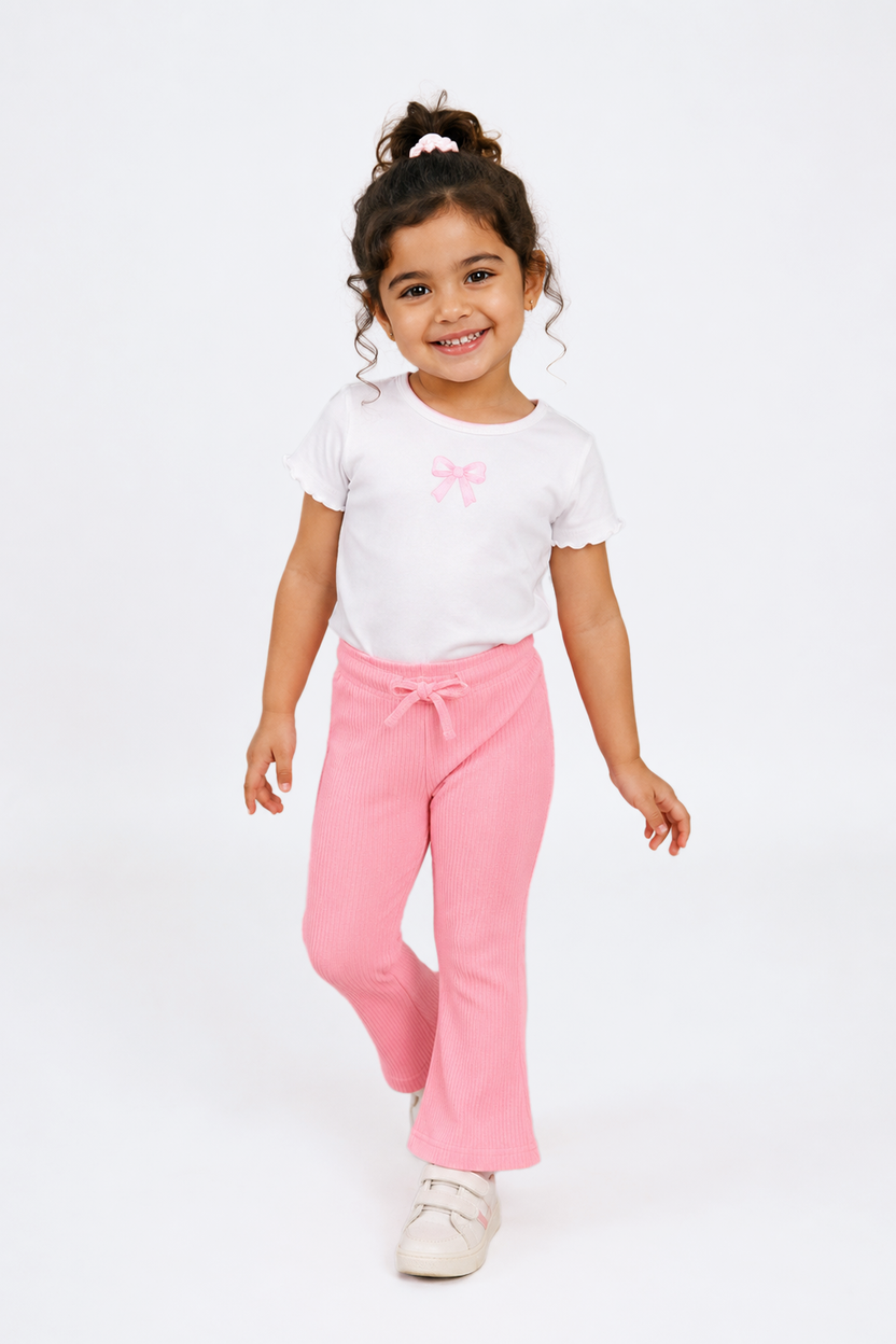 Girls Flared Pink Textured Pant - Image 1