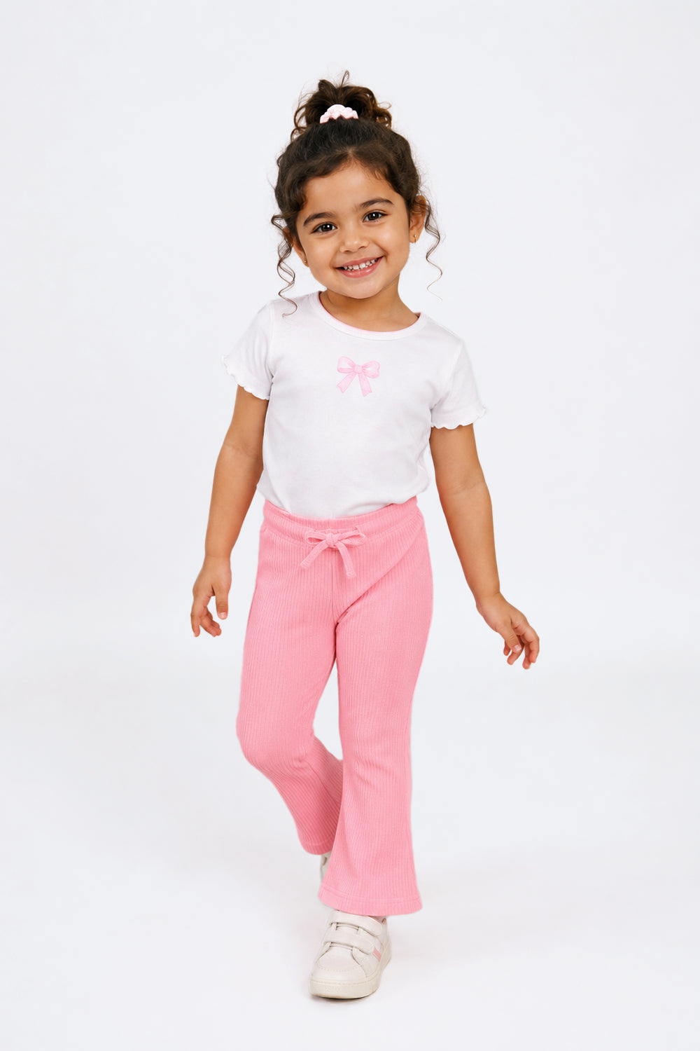 Girls Flared Pink Textured Pant - Image 1