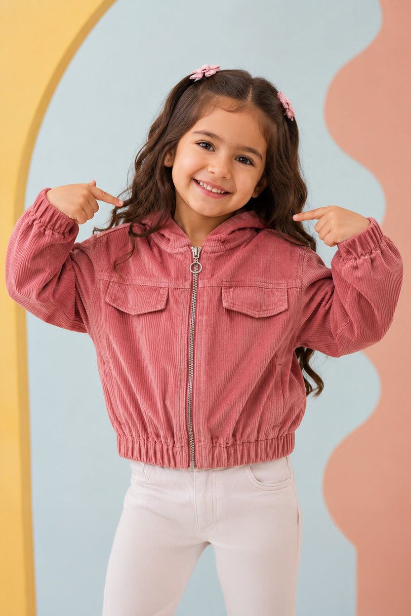 Girls Boxy Fit Pink Textured Jacket - Image 1