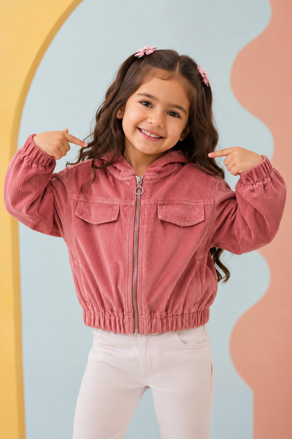 Girls Boxy Fit Pink Textured Jacket - Image 1