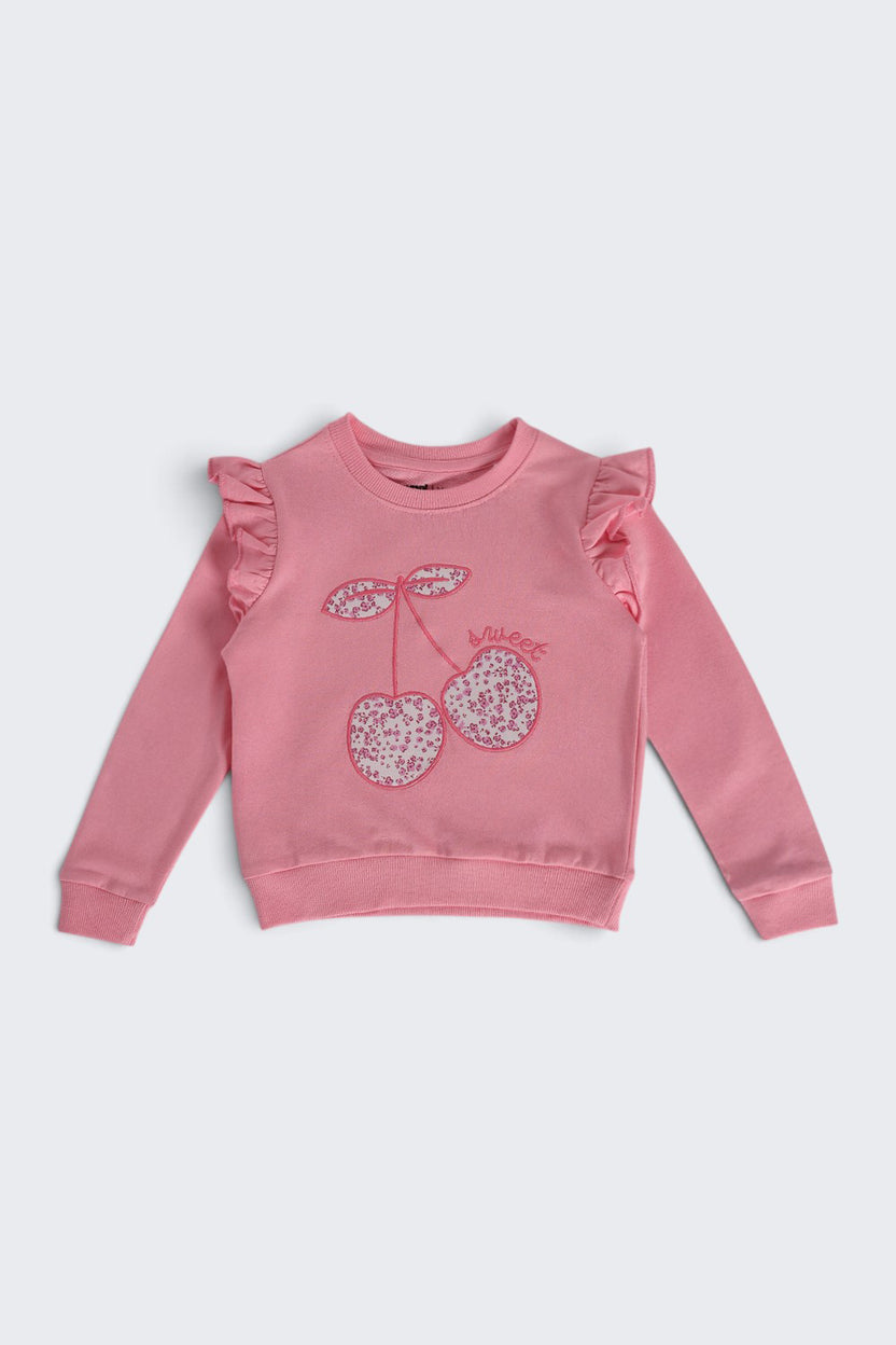Girls Regular Fit Pink Embroidered Sweatshirt - Image 2