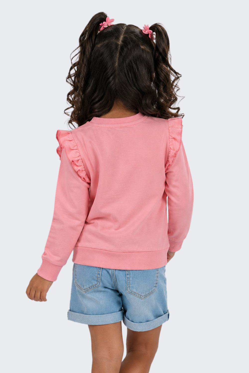 Girls Regular Fit Pink Embroidered Sweatshirt - Image 3