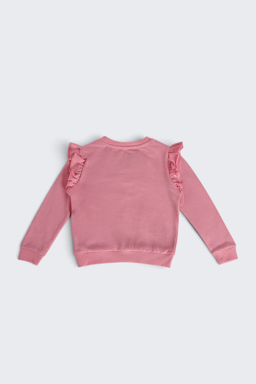 Girls Regular Fit Pink Embroidered Sweatshirt - Image 4
