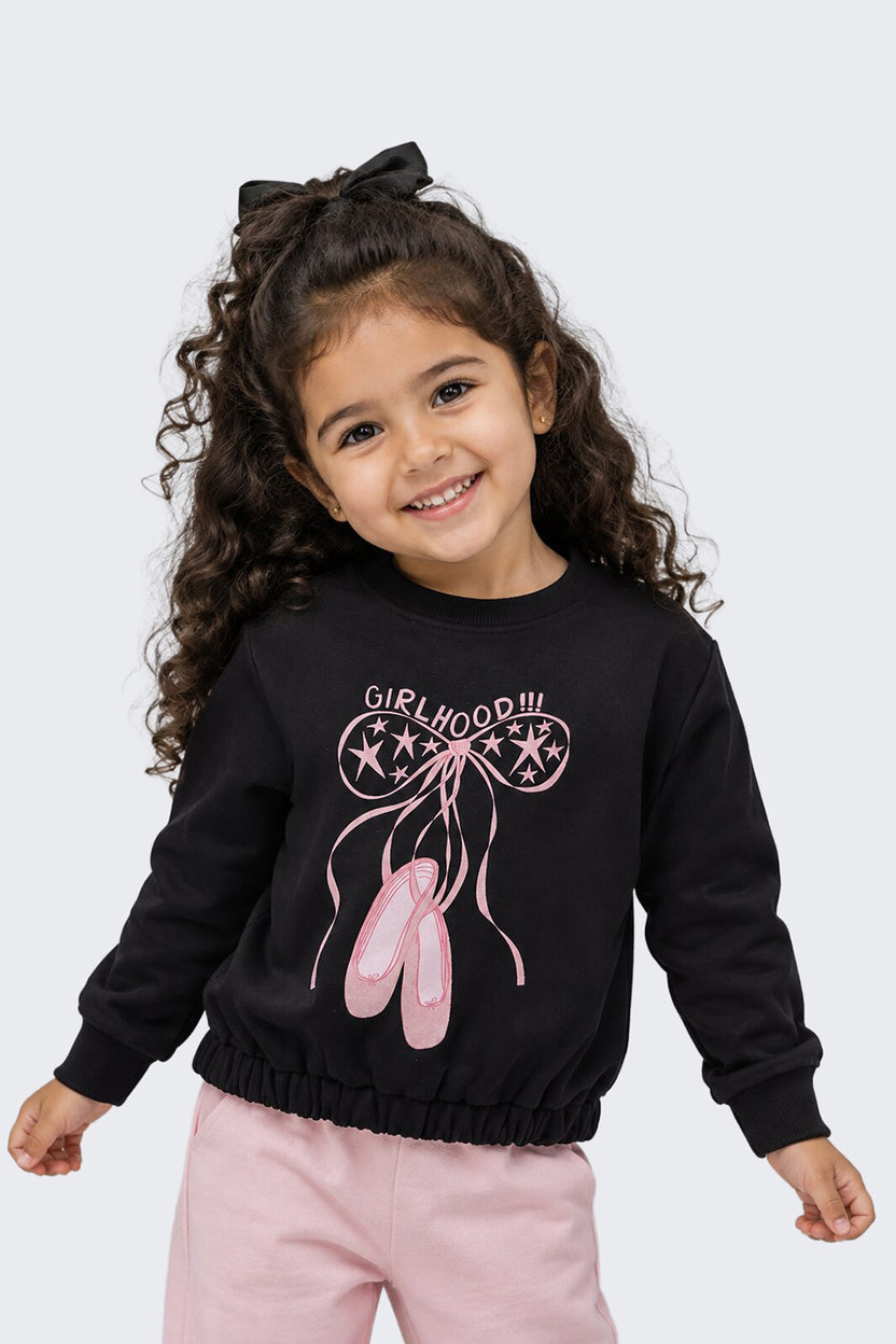 Girls Regular Fit Black Graphic Sweatshirt - Image 1